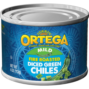 Mild diced green chiles from Ortega for fire-roasted goodness and flavor!