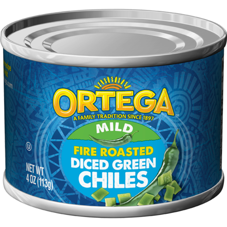 Mild diced green chiles from Ortega for fire-roasted goodness and flavor!
